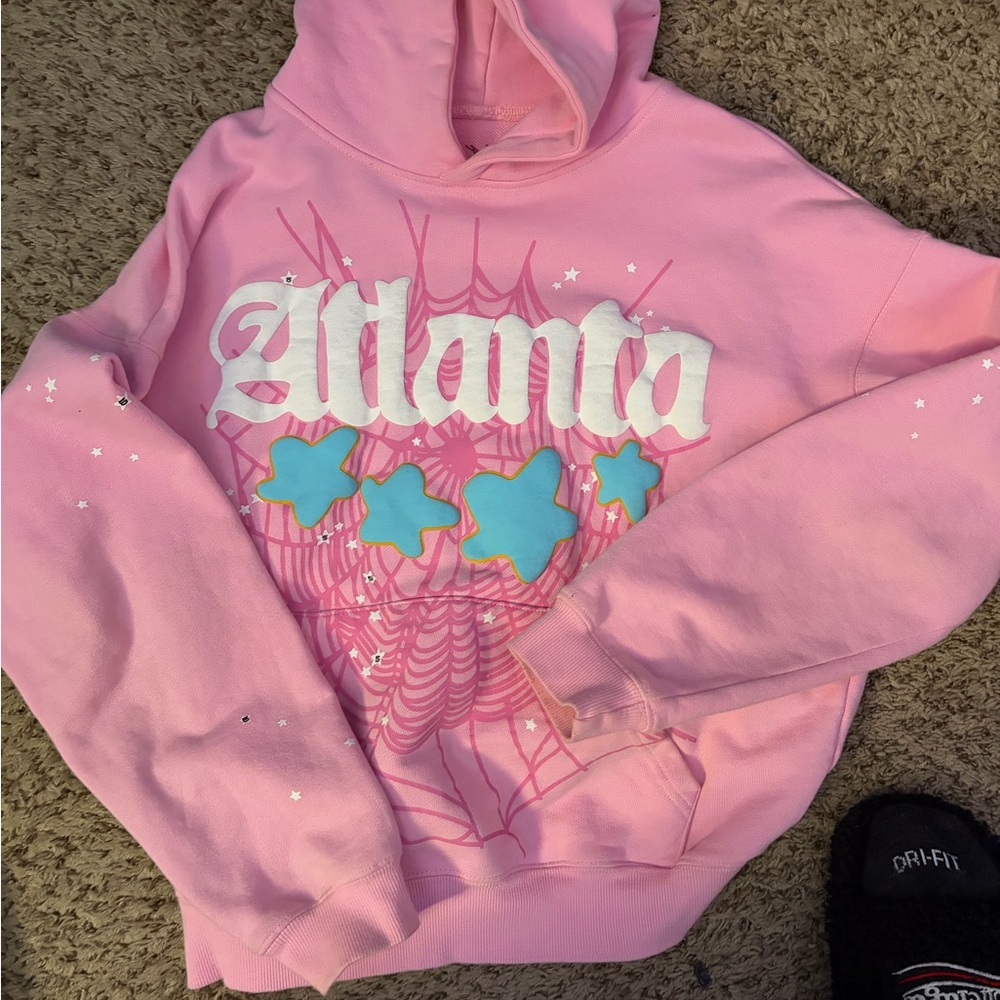 Pink "Atlanta" Graphic Hoodie with Blue Star Accents